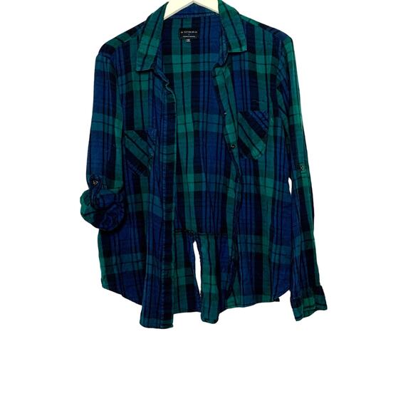 Button up Flannel Shirt Cotton On Blue Green - Picture 6 of 6